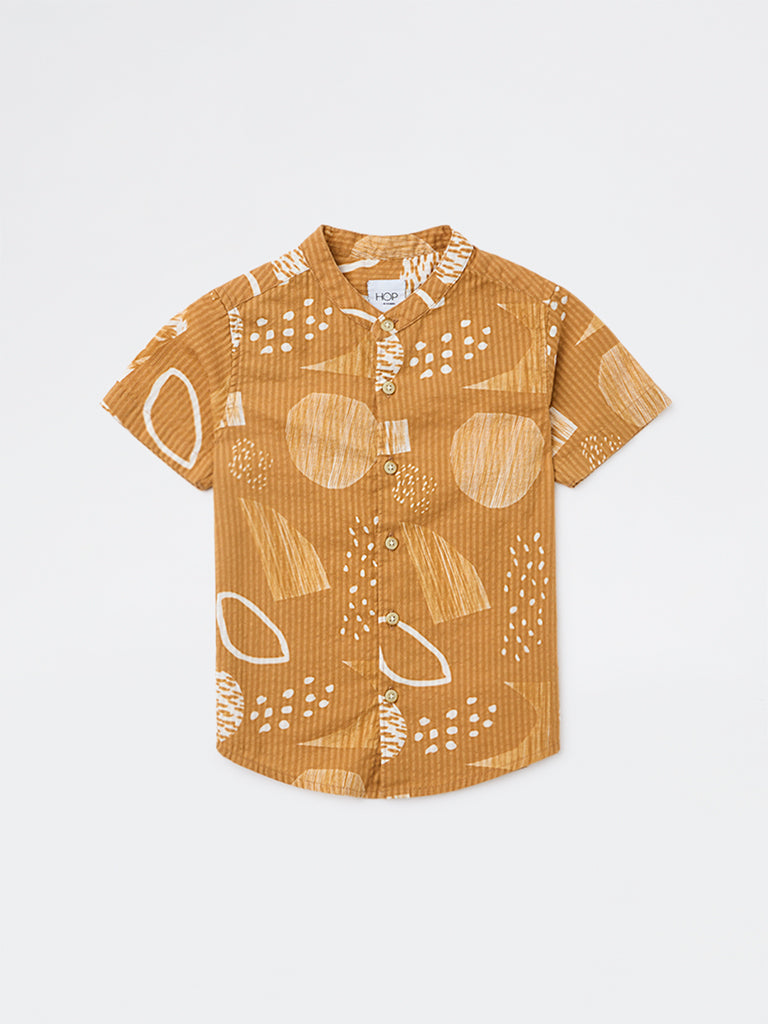 HOP Kids Boys Mustard Printed Cotton Shirt