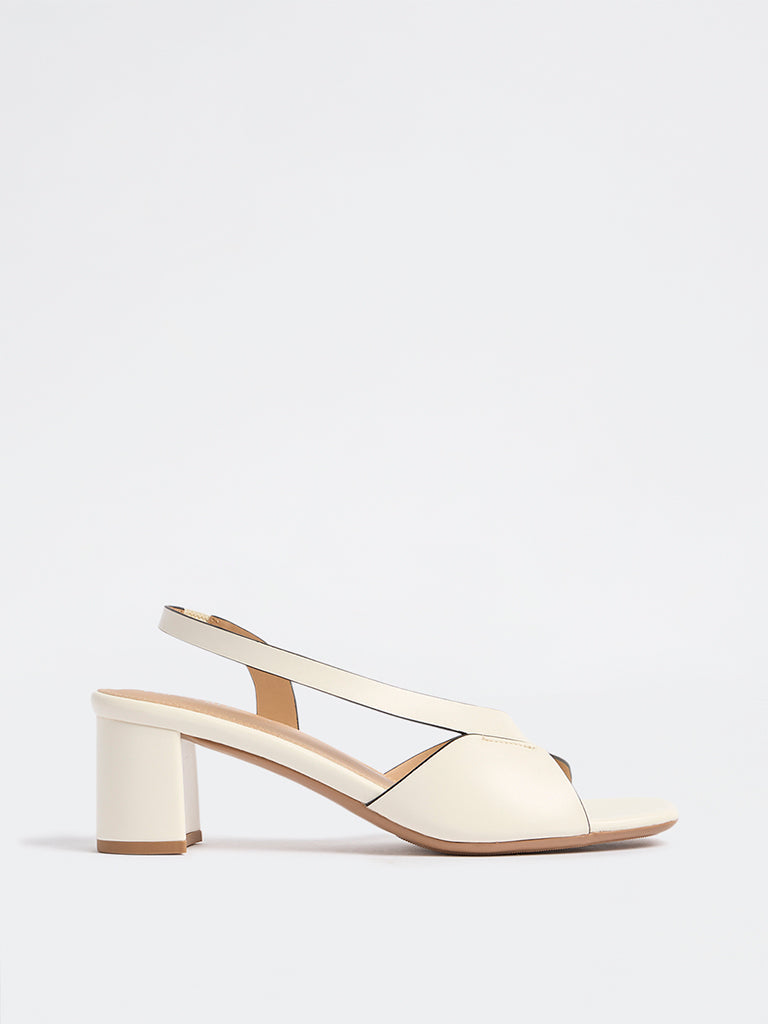 LUNA BLU White Asymmetric Block-Heel Sandals