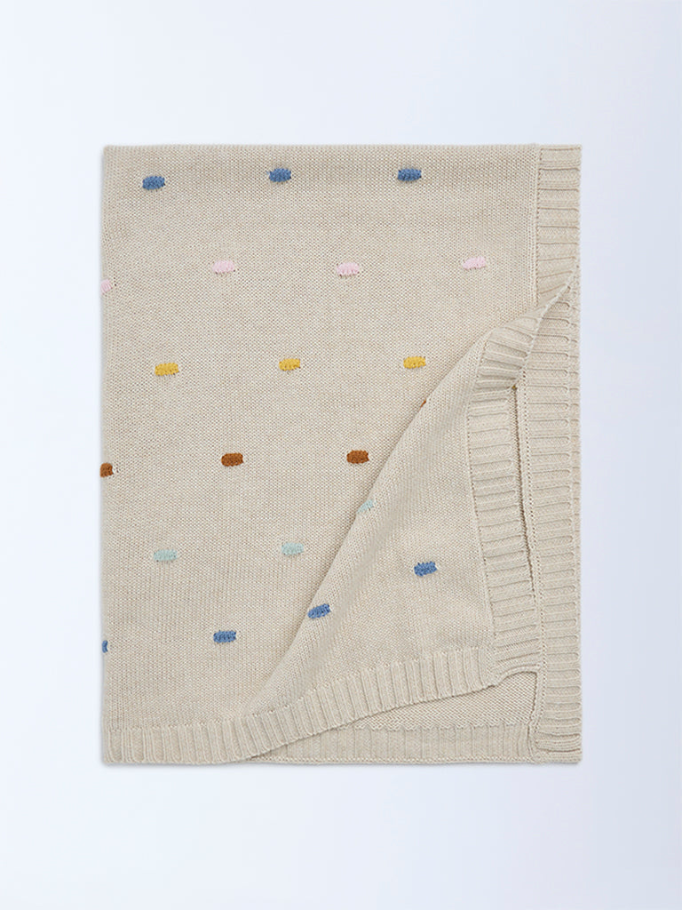HOP Baby Boys Beige Knit-Textured Cotton Blanket