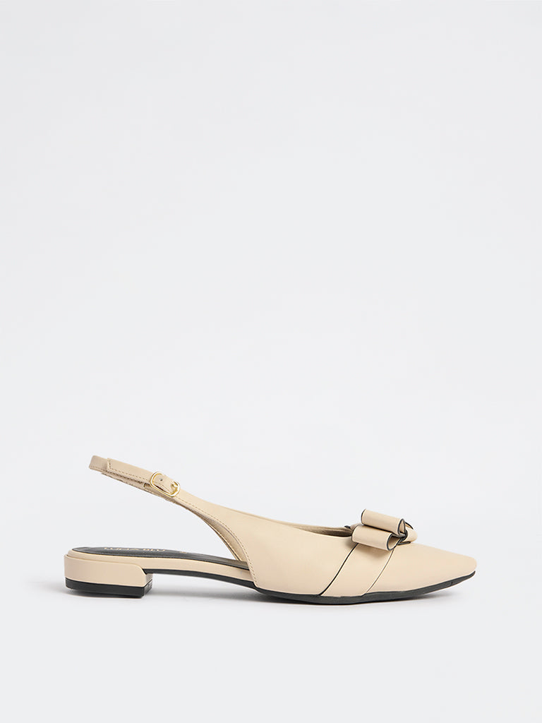 LUNA BLU Ivory Bow-Detailed Slingback Mules