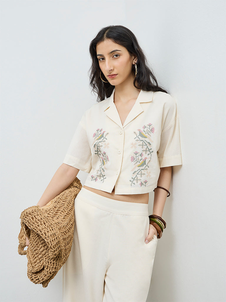 Bombay Paisley Off-White Embroidered Cotton-Blend Shirt