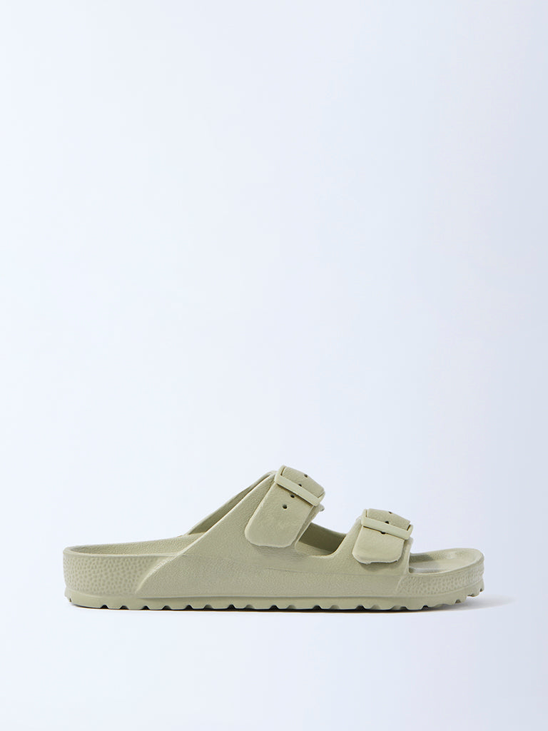 LUNA BLU Green Dual-Buckled Slip-On Slides