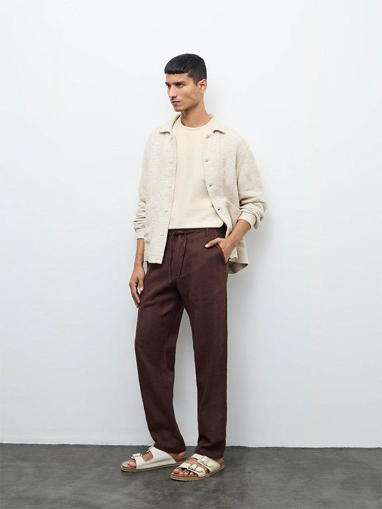 ETA Dark Brown Textured Relaxed-Fit Mid-Rise Cotton Chinos
