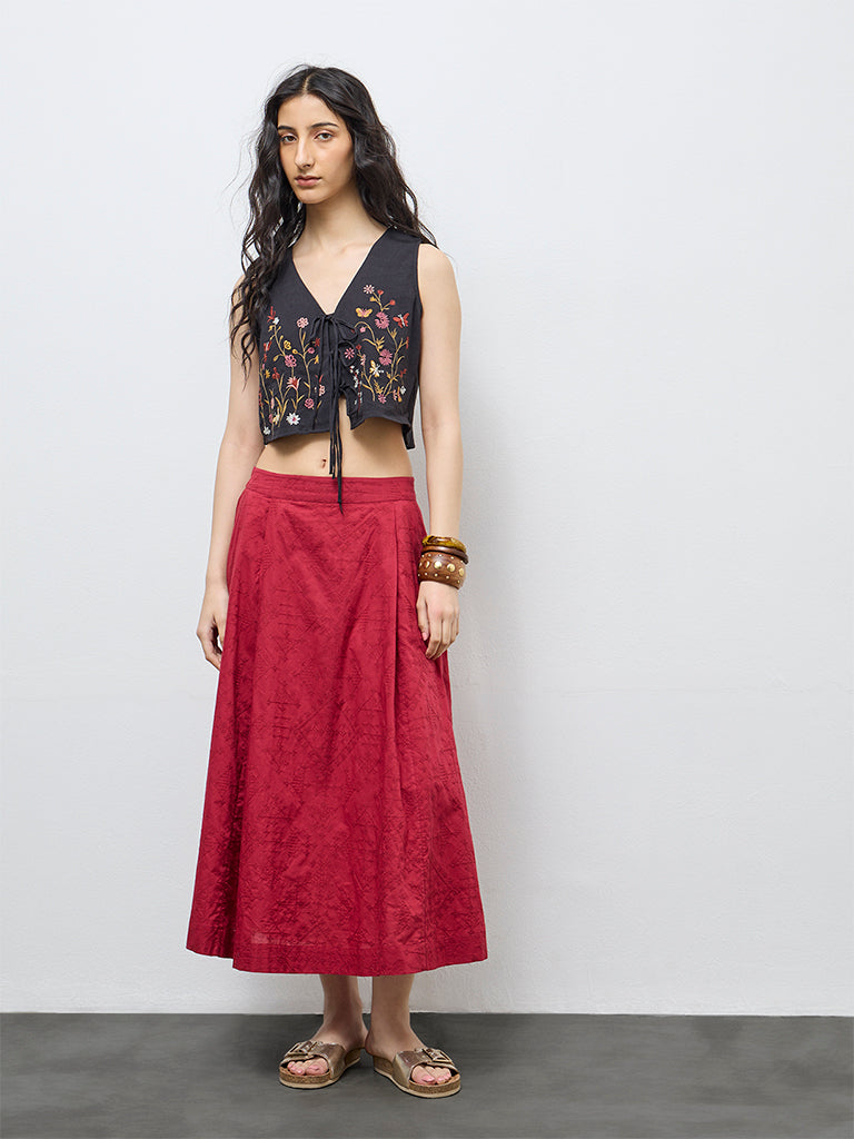 Bombay Paisley Red Embroidered Cotton Skirt