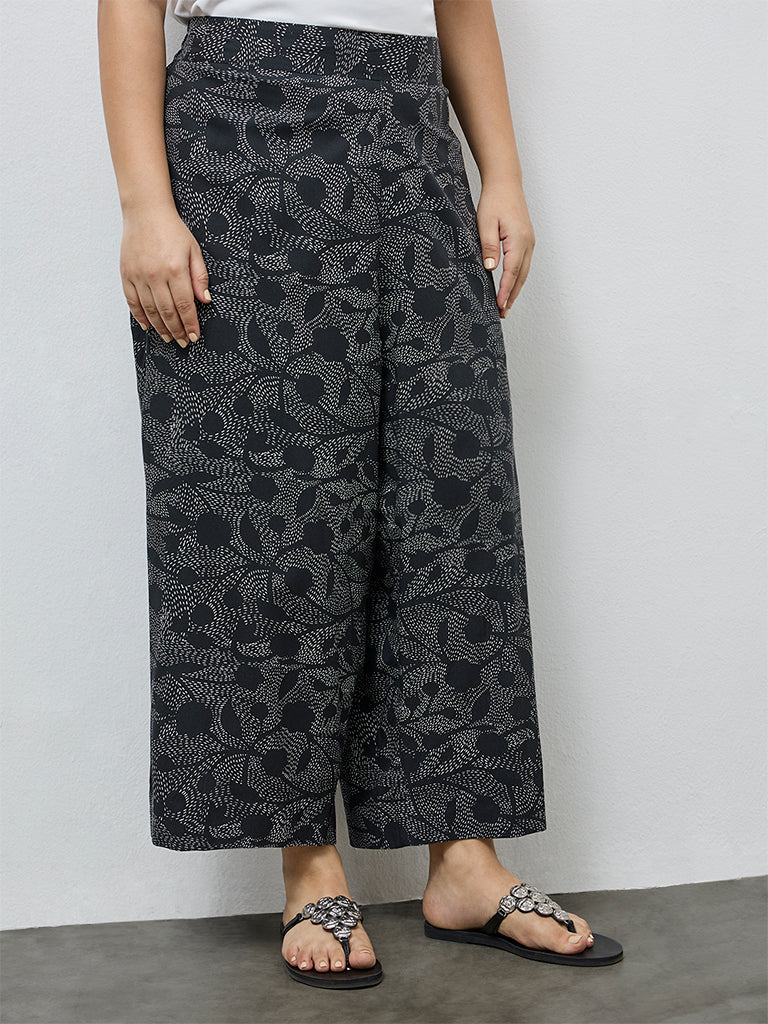 Diza Black Foliage Printed Pants