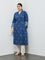 Diza Indigo Floral Embroidered Cotton A-Line Kurta