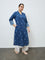 Diza Indigo Floral Embroidered Cotton A-Line Kurta