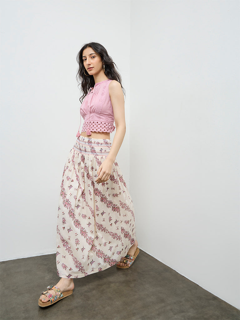 Bombay Paisley Off-White Floral Cotton Skirt