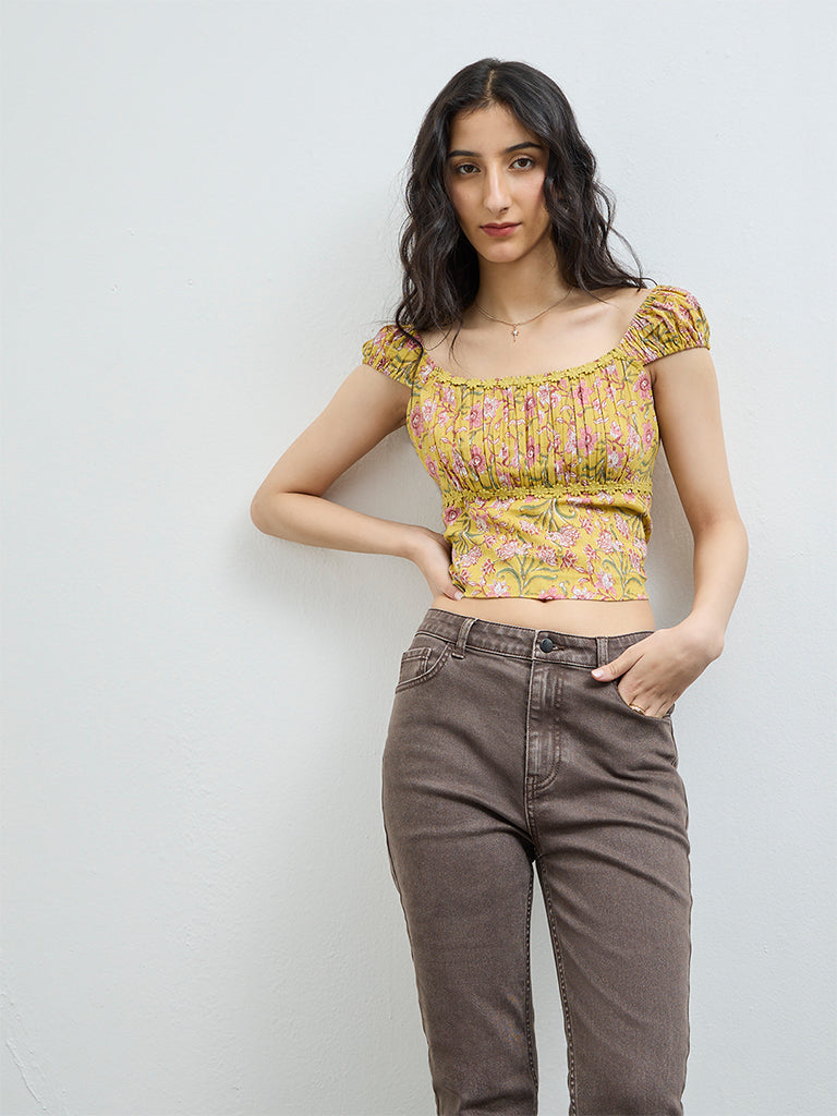 Bombay Paisley Yellow Floral Cotton Top