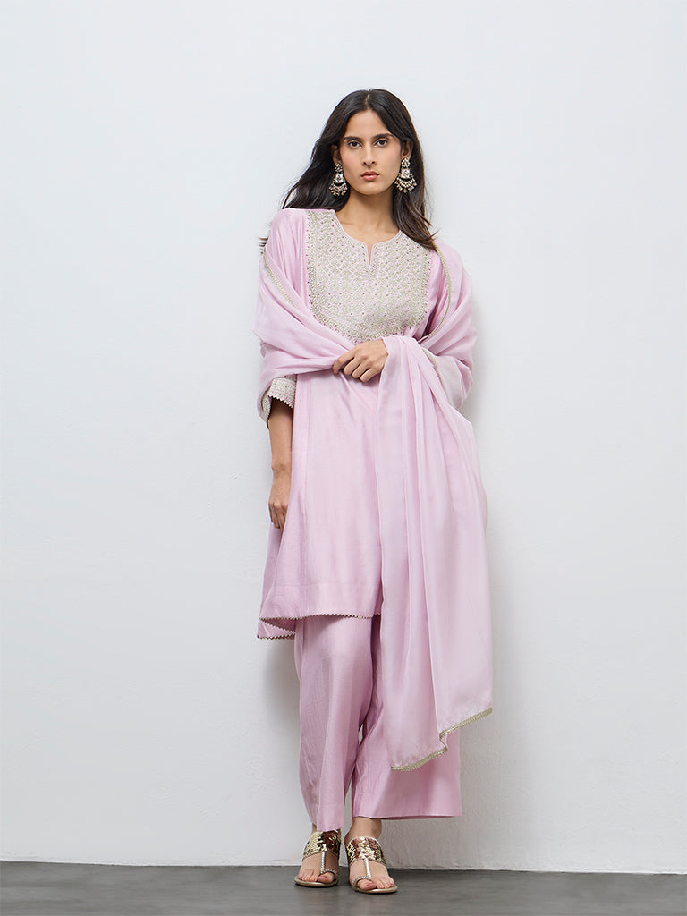Vark Lilac Embellished A-Line Ethnic Set