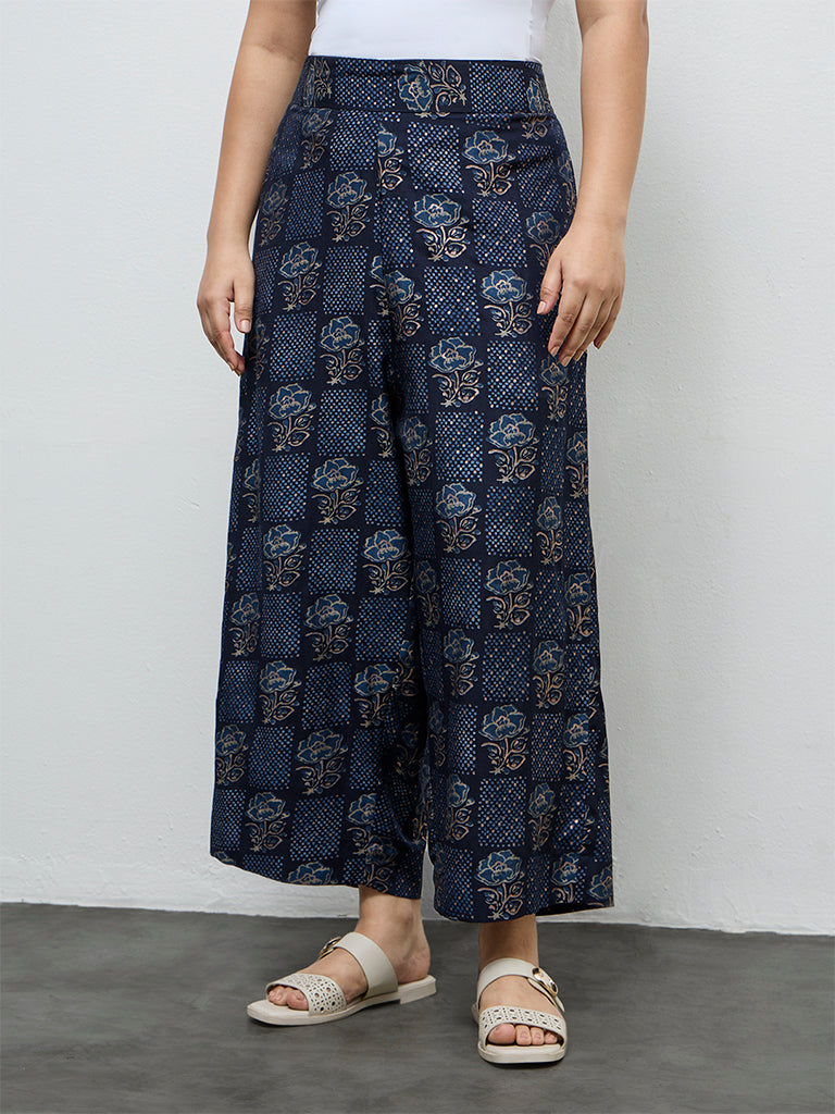 Diza Dark Blue Printed Pants