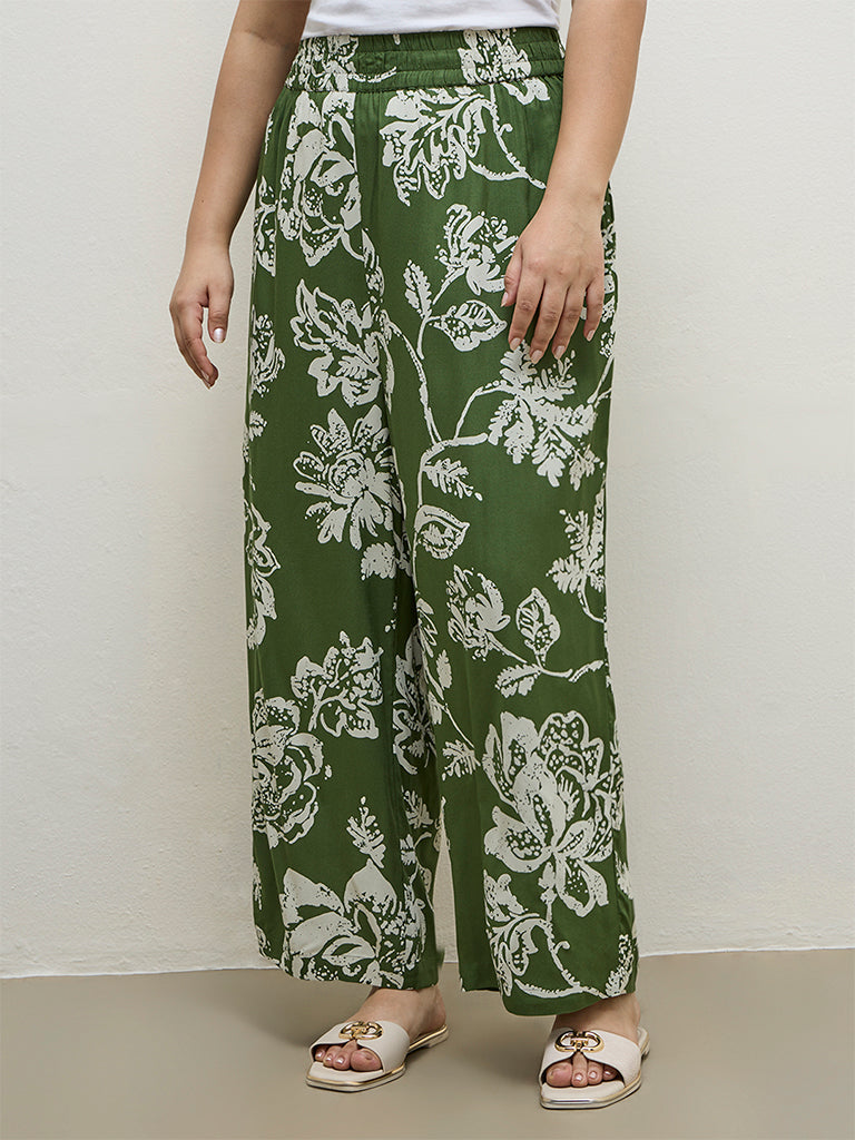 Diza Green Floral Pattern Palazzos