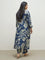 Diza Blue Botanical Printed A-Line Kurta