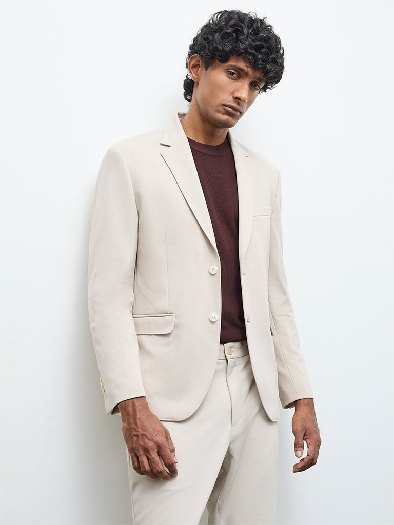 WES Formals Ivory Solid Slim-Fit Blazer