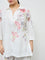 Diza White Floral Pattern High-Low Cotton-Blend Tunic