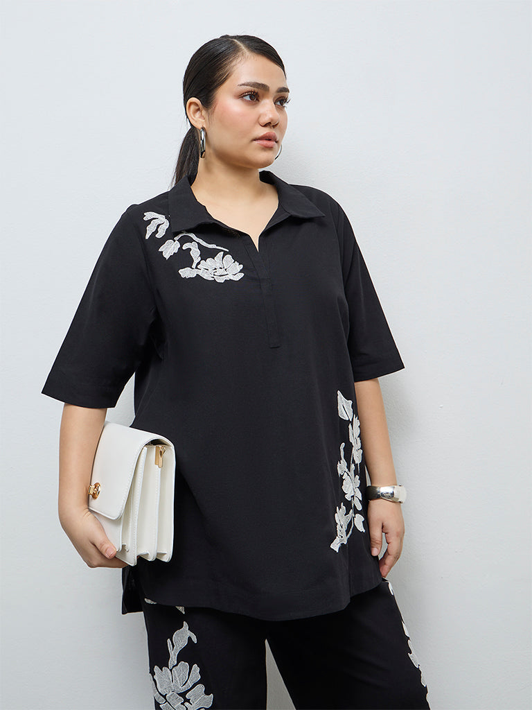 Diza Black Foliage Embroidered Tunic