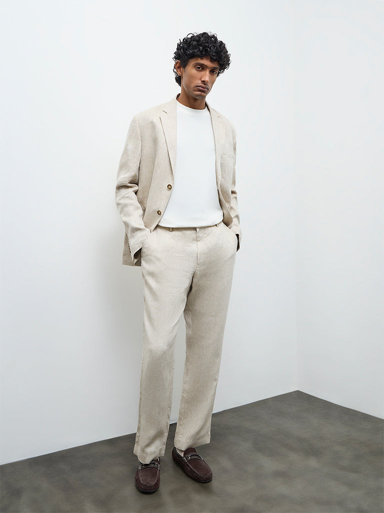 Ascot Light Beige Relaxed-Fit Mid-Rise Trousers