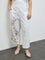 Diza White Floral Design Cotton-Blend Pants