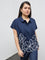 Gia Navy Floral Embroidered Cotton Blouse