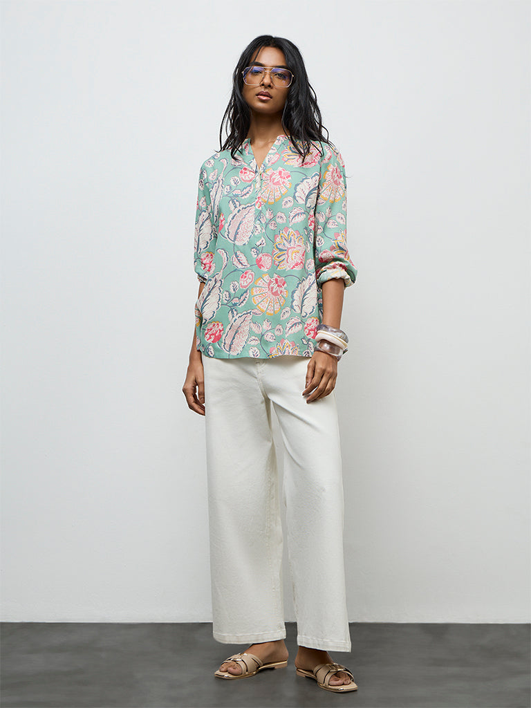 Utsa Aqua Floral Printed Tunic