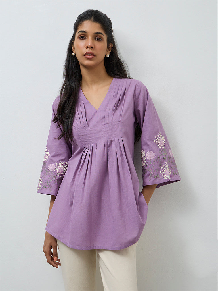 Utsa Lilac Embroidered Cotton Tunic