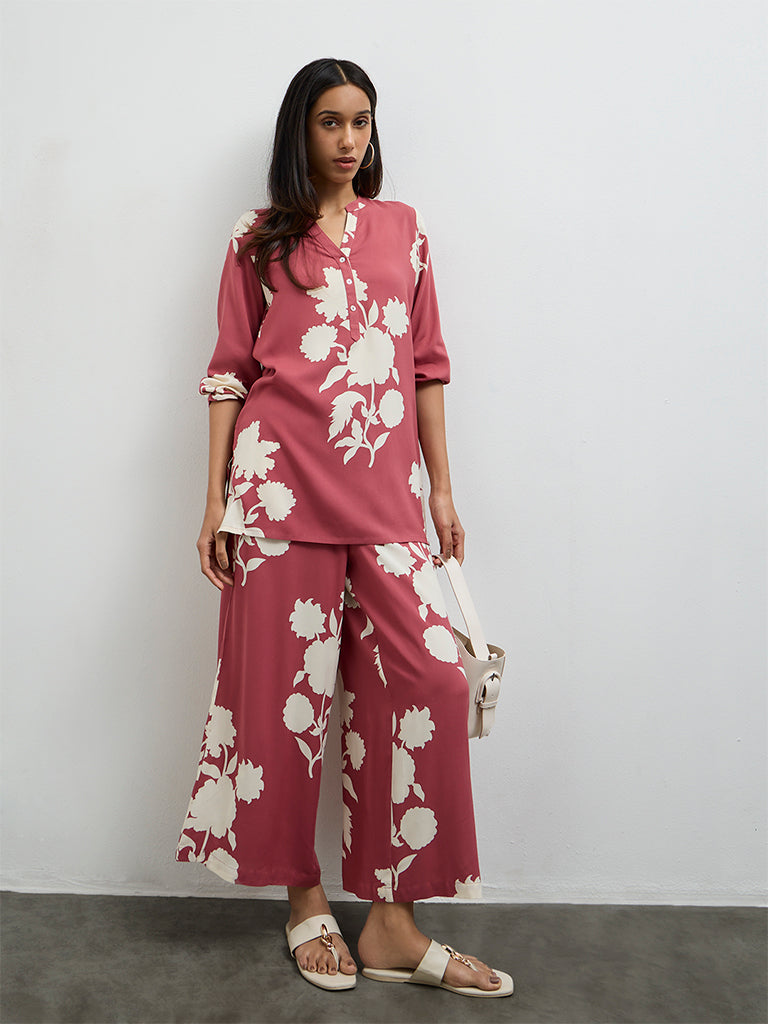 Utsa Dusty Pink Floral Printed Palazzos