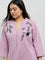 Diza Lilac Floral Embroidered A-Line Kurta