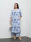 Diza Dusty Blue Botanical Printed A-Line Kurta