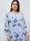 Diza Dusty Blue Botanical Printed A-Line Kurta