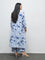 Diza Dusty Blue Botanical Printed A-Line Kurta