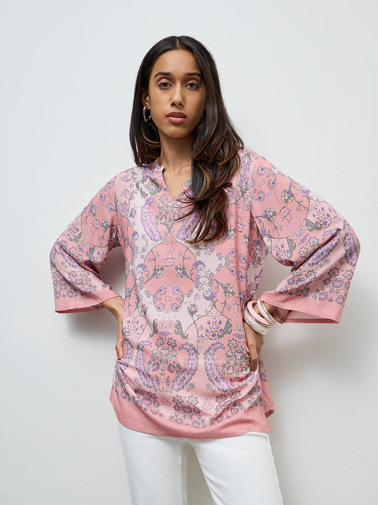 Utsa Dusty Pink Argyle Printed Tunic