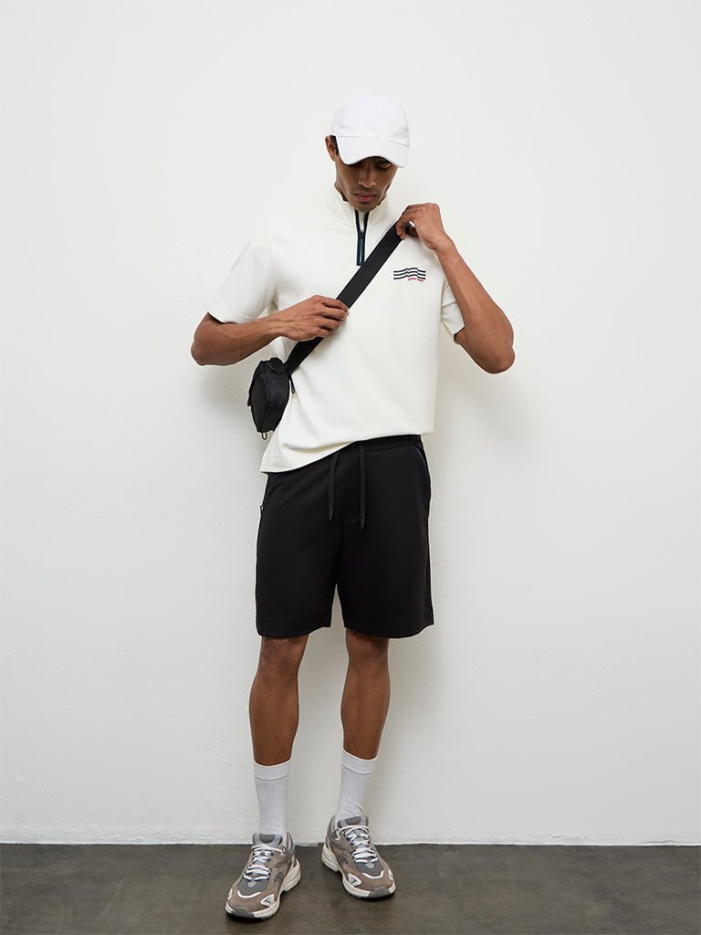 Nuoflexx Black Relaxed Fit Mid-Rise Shorts