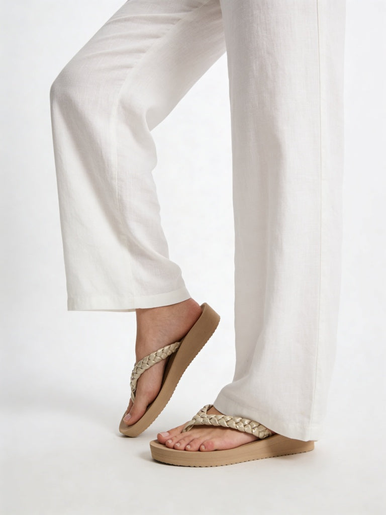 LUNA BLU Taupe Braided Comfort Flip-Flops
