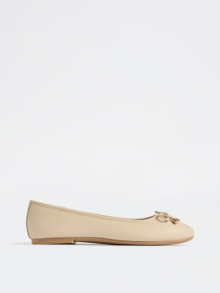 LUNA BLU Beige Bow Detailed Ballerinas