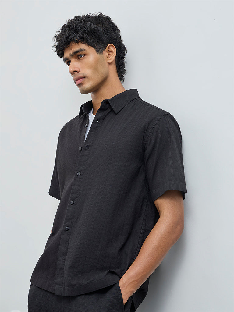 ETA Black Striped Relaxed-Fit Cotton Shirt