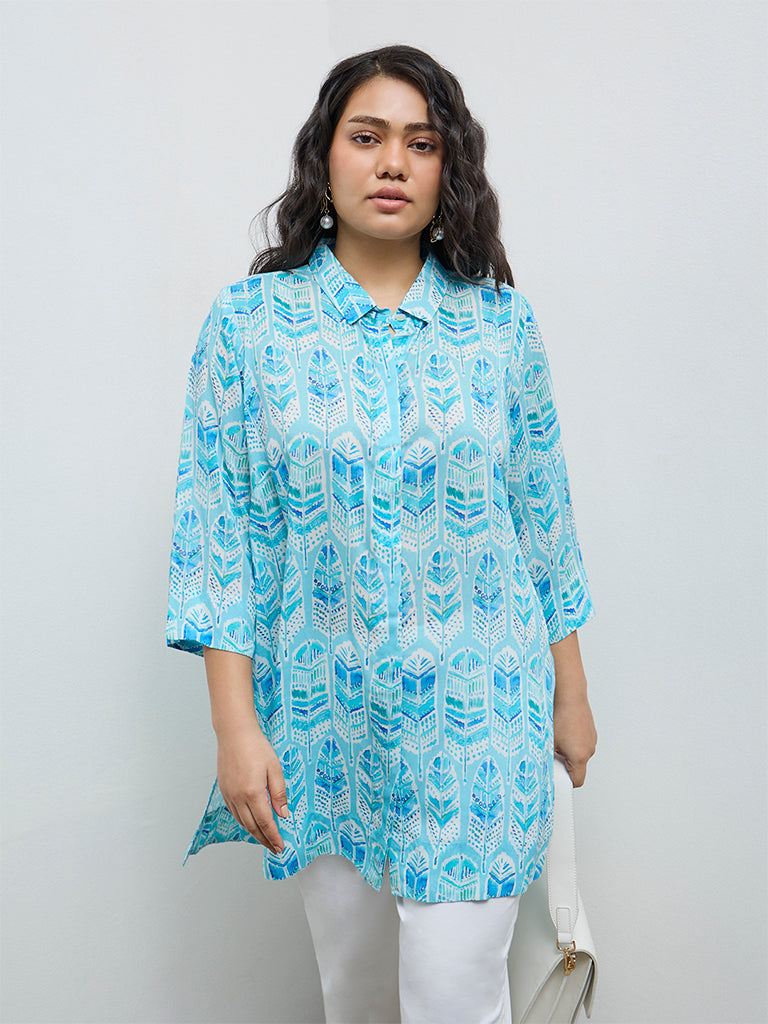 Diza Blue Botanical Printed Tunic