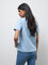 LOV Blue Lace Embroidered Cotton-Blend T-Shirt