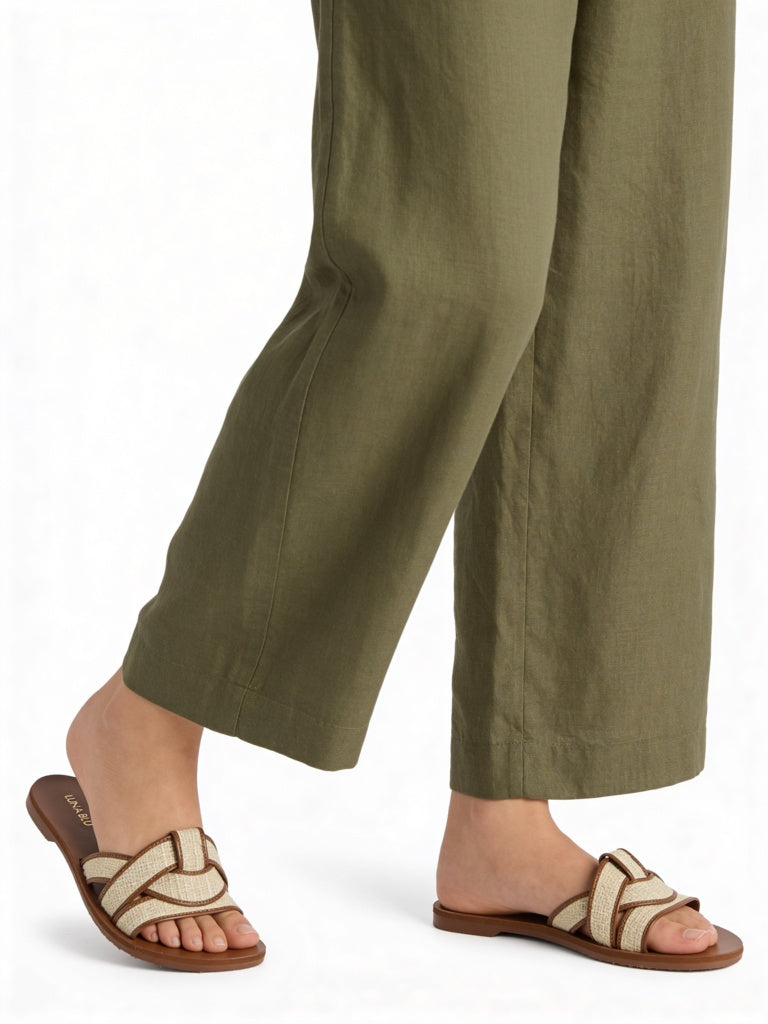 LUNA BLU Brown Raffia-Textured Slides