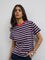 LOV Navy Striped Printed Cotton-Blend T-Shirt