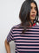 LOV Navy Striped Printed Cotton-Blend T-Shirt