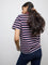 LOV Navy Striped Printed Cotton-Blend T-Shirt