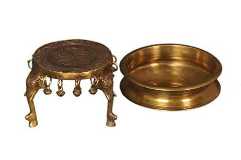 Brass Urli with Urli stand, Brass Antique Urli and Stand