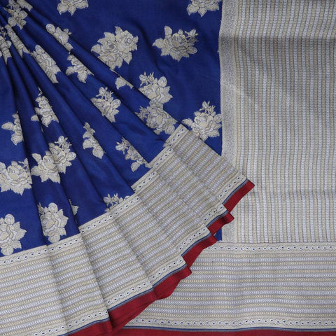 Navy Blue Banarasi Silk Saree With Floral Motifs