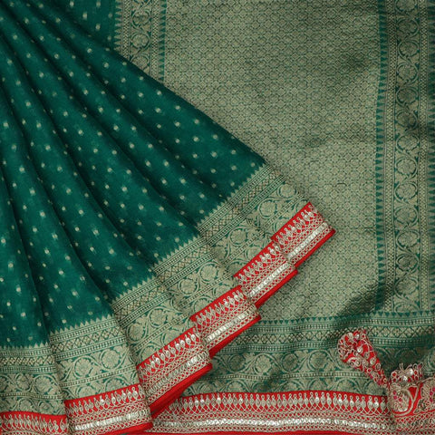 Forest Green Organza Saree With Embroidery