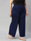 Women Solid Navy Viscose Mid Rise Knit Palazzos