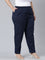 Women Navy Stripe Linen Pencil Pants