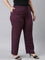 Women Solid Dark Wine Mid Rise Casual Rib Pants