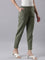 Women Olive Stripe Linen Pencil Pants