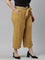 Women Solid Light Mustard Linen Mid Rise Culottes