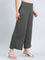 Olive Green Drop Needle Fabric Rib Palazzo